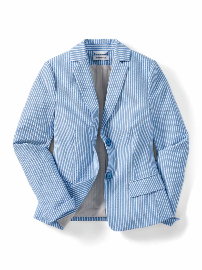 Baumwollblazer Seersucker Blau/Weiß