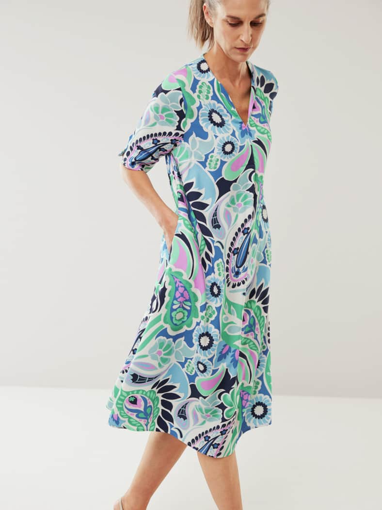 Viskosekleid Paisley Aqua/Multicolor