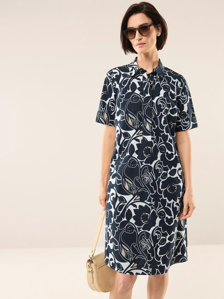 Hemdblusenkleid aus Baumwolle Schwarz/Weiß