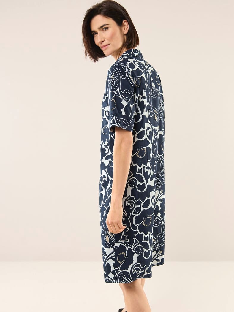 Hemdblusenkleid aus Baumwolle Schwarz/Weiß