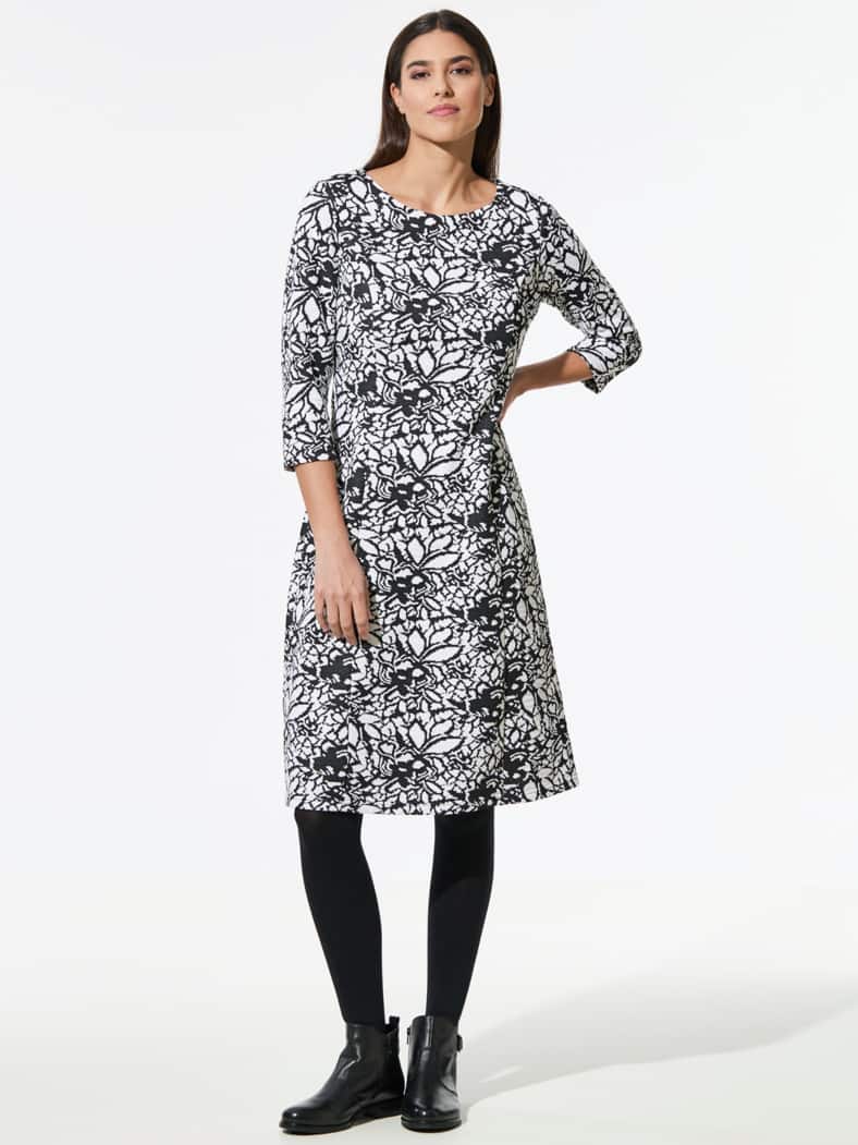 Softjersey-Jacquardkleid Weiß/Schwarz