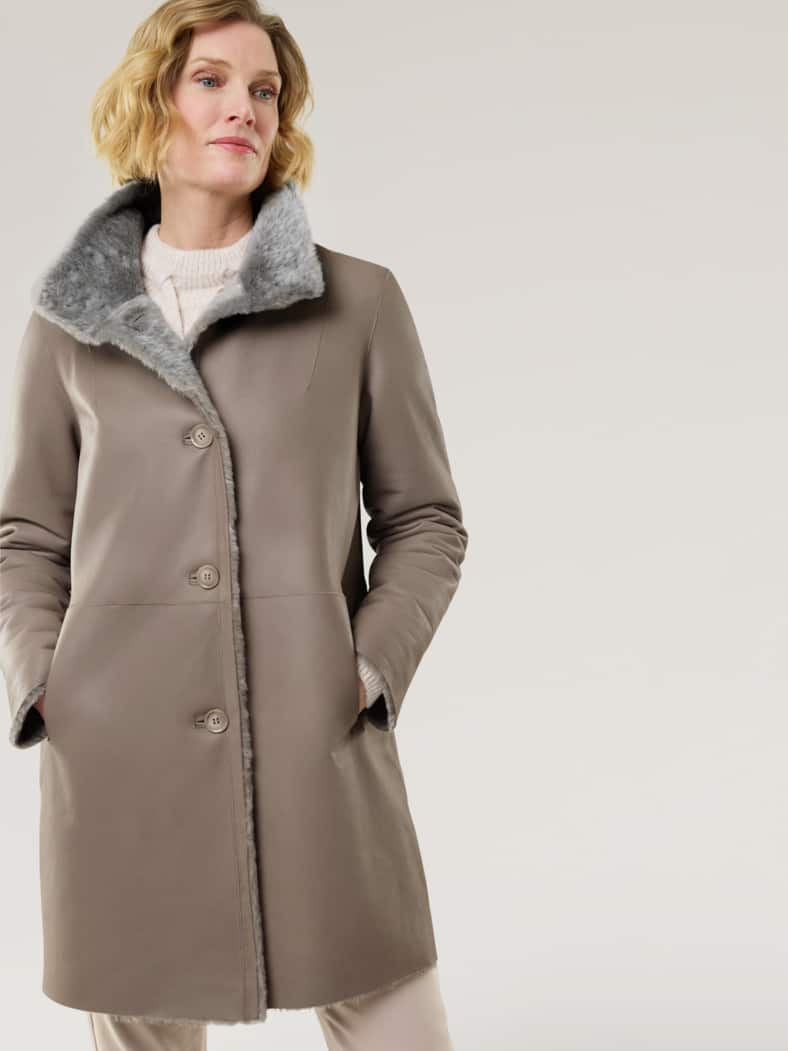 Premium Lammfell Wendemantel Taupe