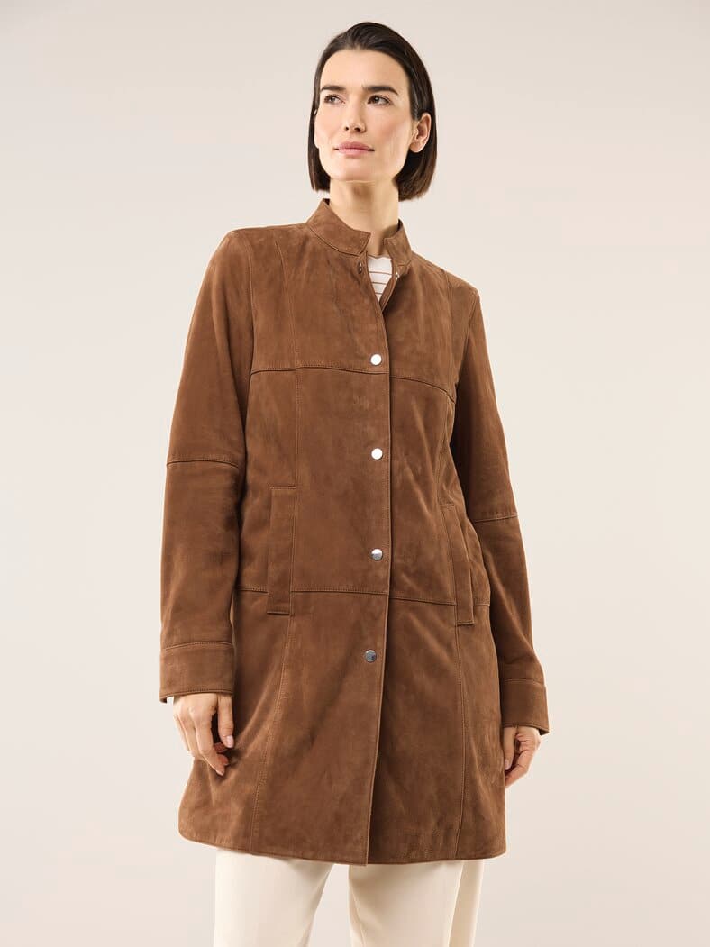 Ziegenvelours Ledermantel Cognac