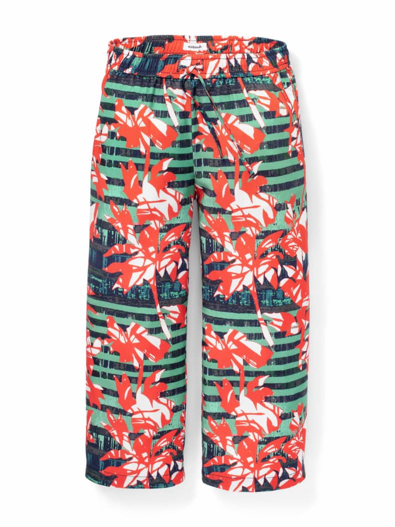 Lyocell-Culotte Palmenprint Orange/Türkis