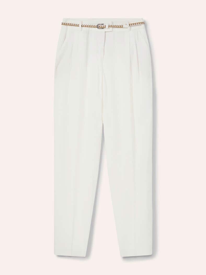 Bundfaltenhose aus Leinenmix Offwhite