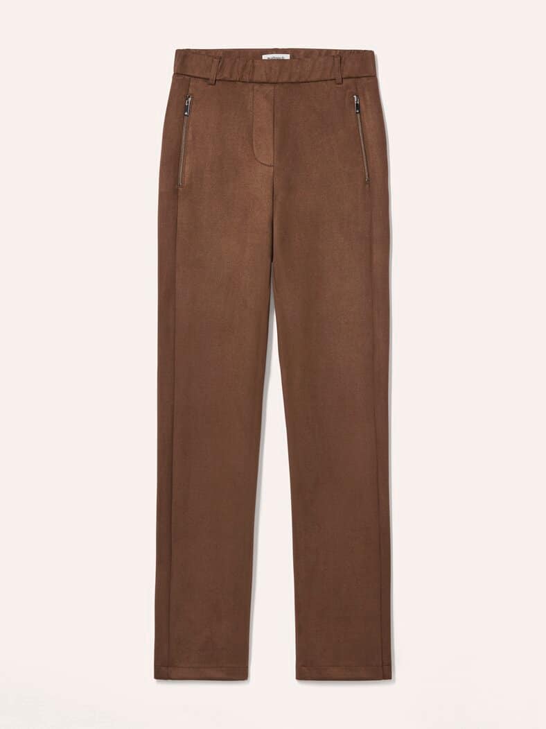 Suede Hose aus elastischem Material Cognac