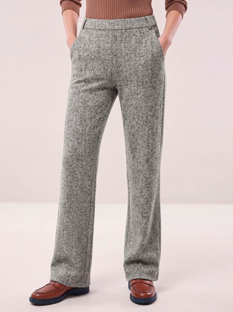 Hose aus Fischgrad Jersey Grau/Creme