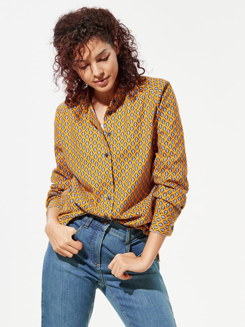 Kuschelflanell-Stehkragenbluse Minimal Safran