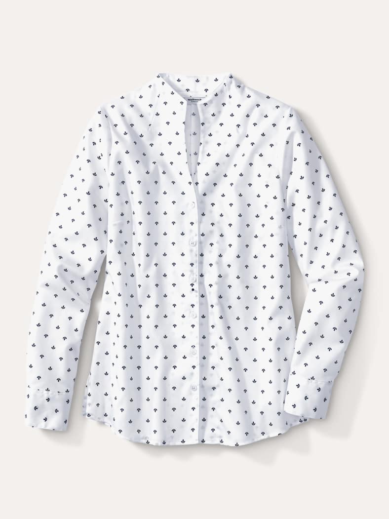 Extraglatt-Bluse Kelchkragen Minimal Weiß Marine