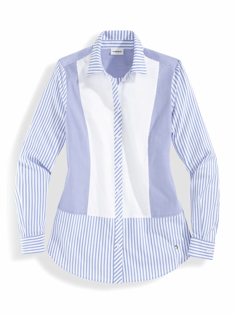 Patchwork Bluse Streifen Blau/Weiß