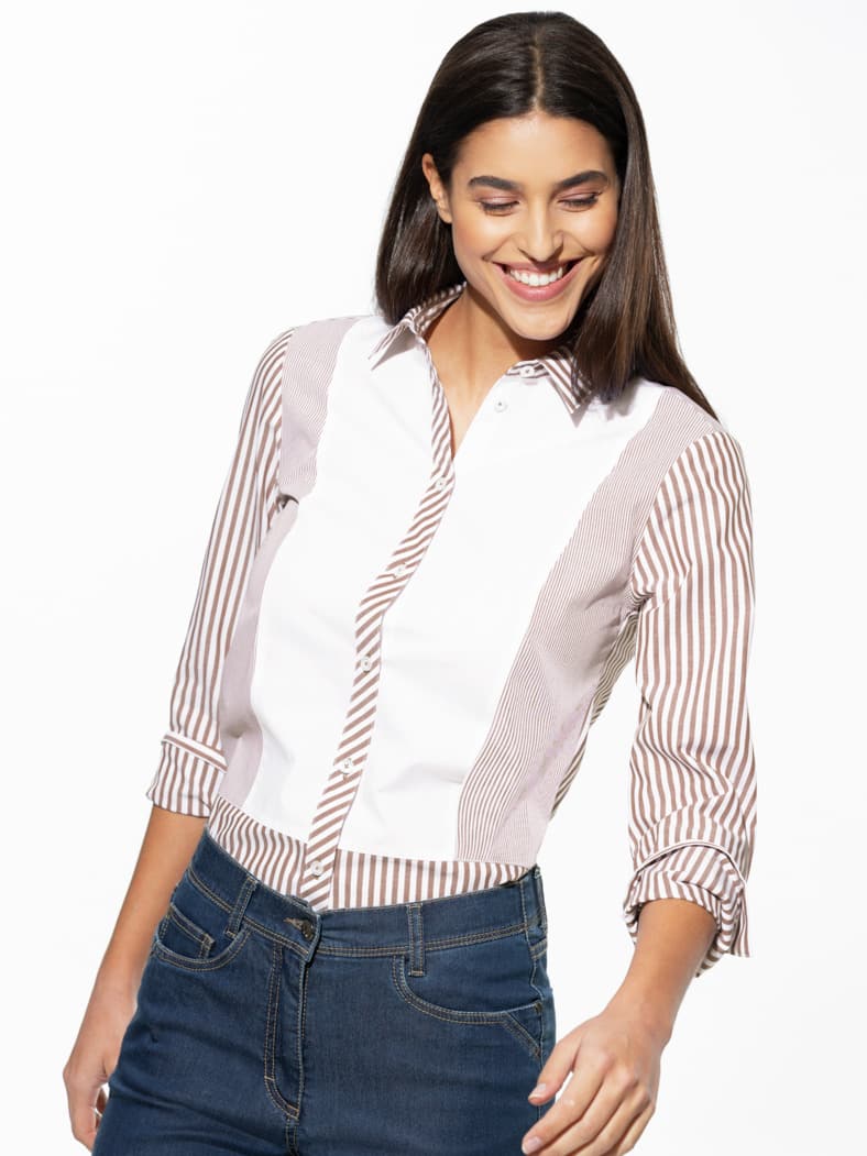 Patchwork Bluse Streifen Toffee