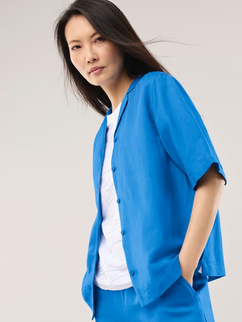 Reverskragen Bluse Leinenmix Königsblau