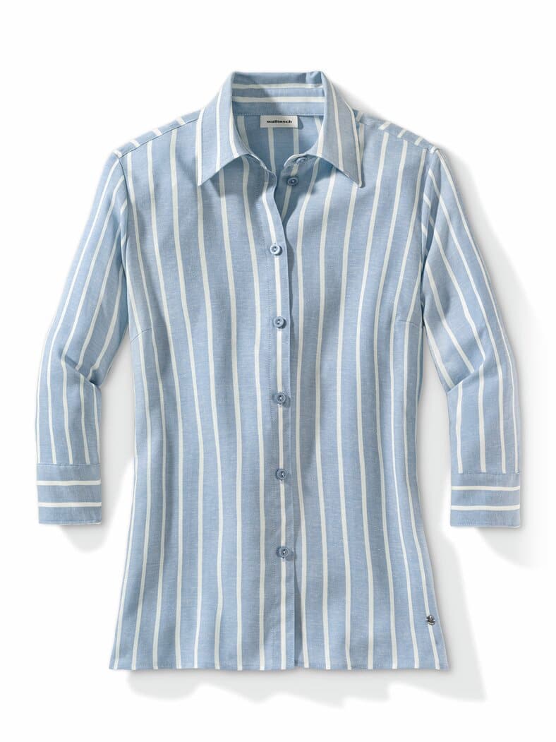 Klima-Bluse Edel-Leinen Streifen Blau