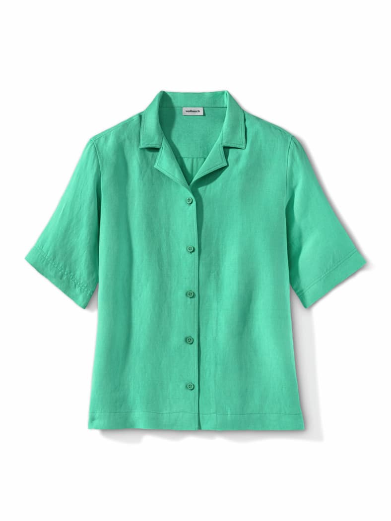 Reverskragen Bluse Leinenmix Jadegrün