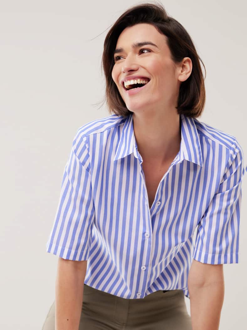 Extraglatt-Hemdbluse Everyday Streifen Blau