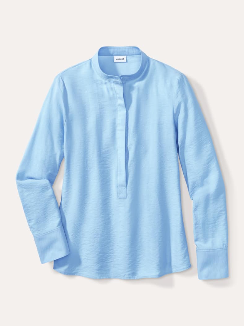Easy Care Crincle Bluse Skyblue