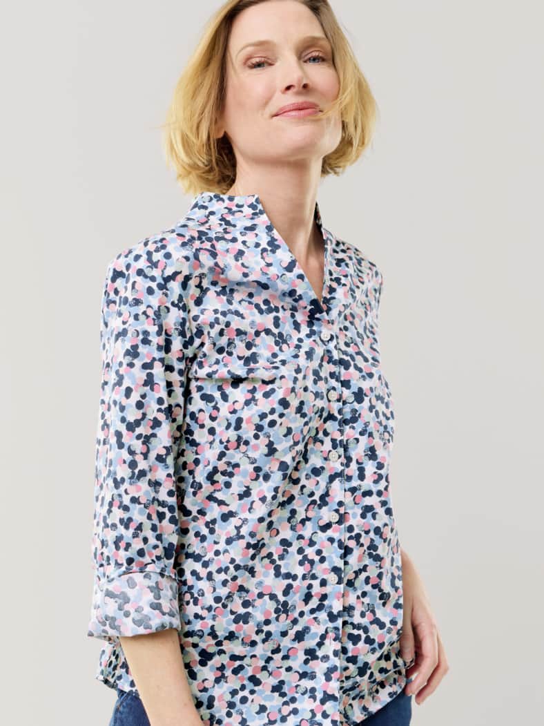 Extraglatt-Bluse Kelchkragen Tupfen Multicolor