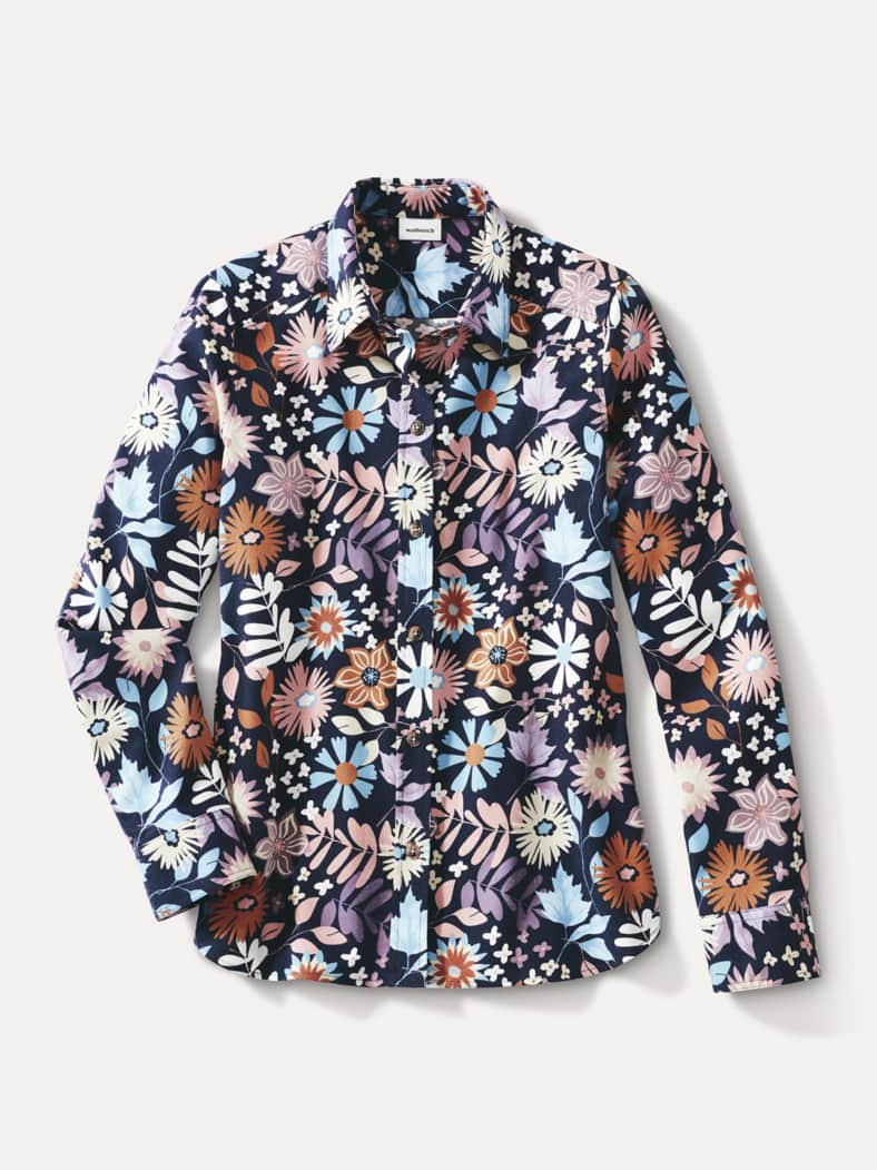 Aktiv Flanell Hemdbluse Blume Marine