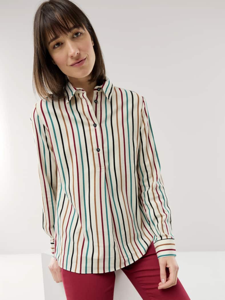 Soft-Flanell Polo-Bluse Multicolor Streifen