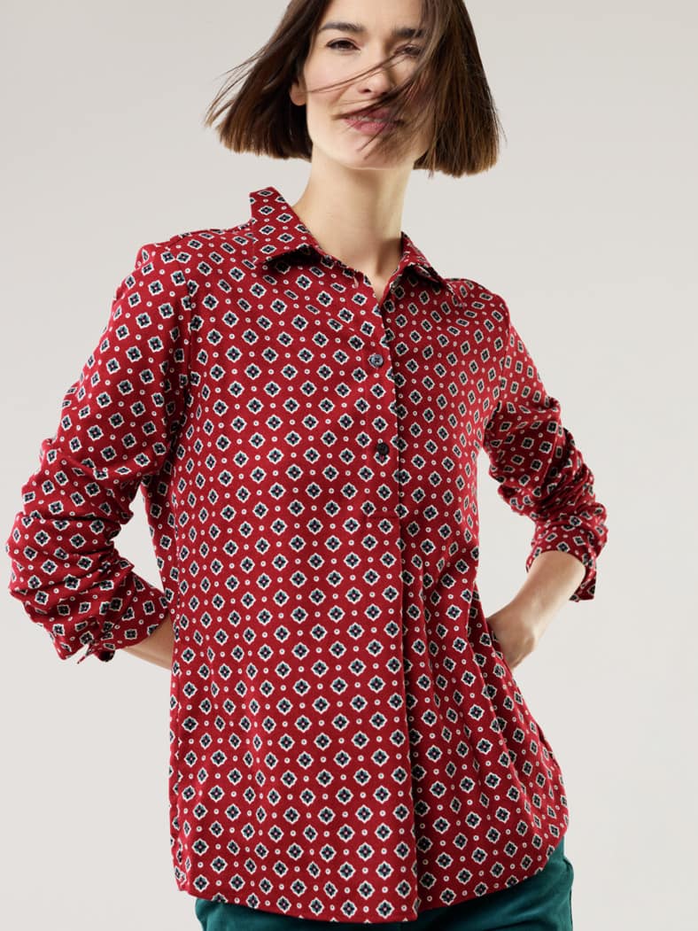 Soft-Flanell Polo-Bluse Krawattendessin