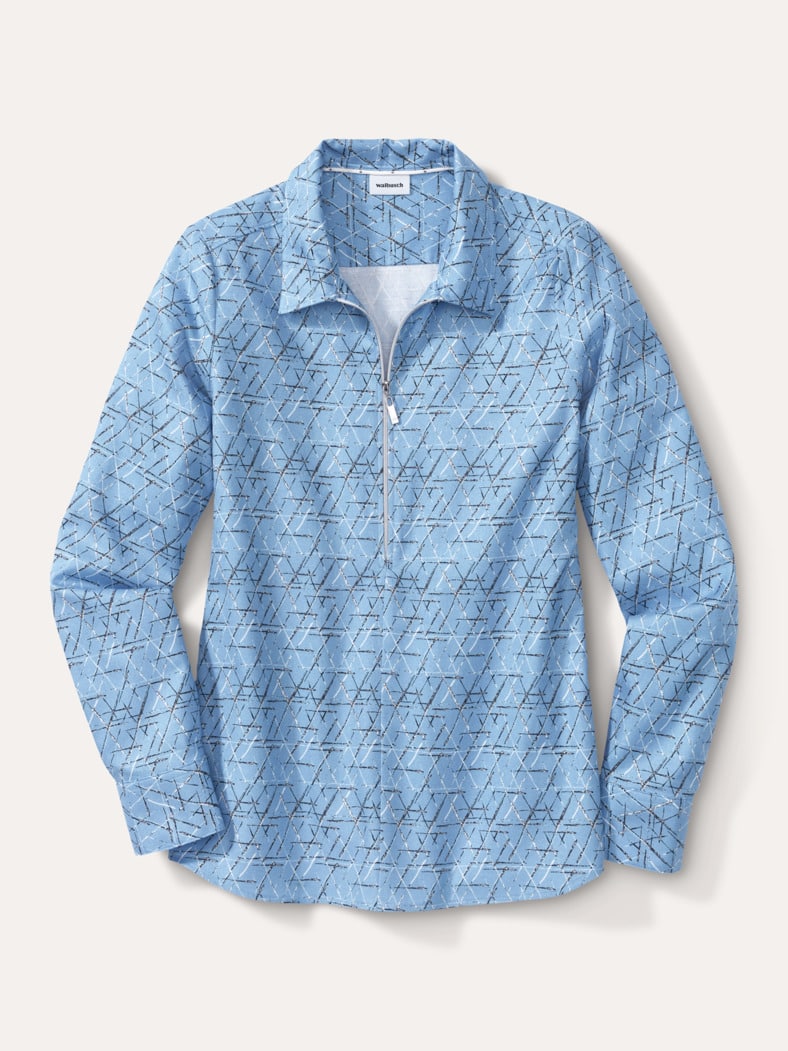 Kuschelflanell Zip-Bluse Minimal Ozeanblau