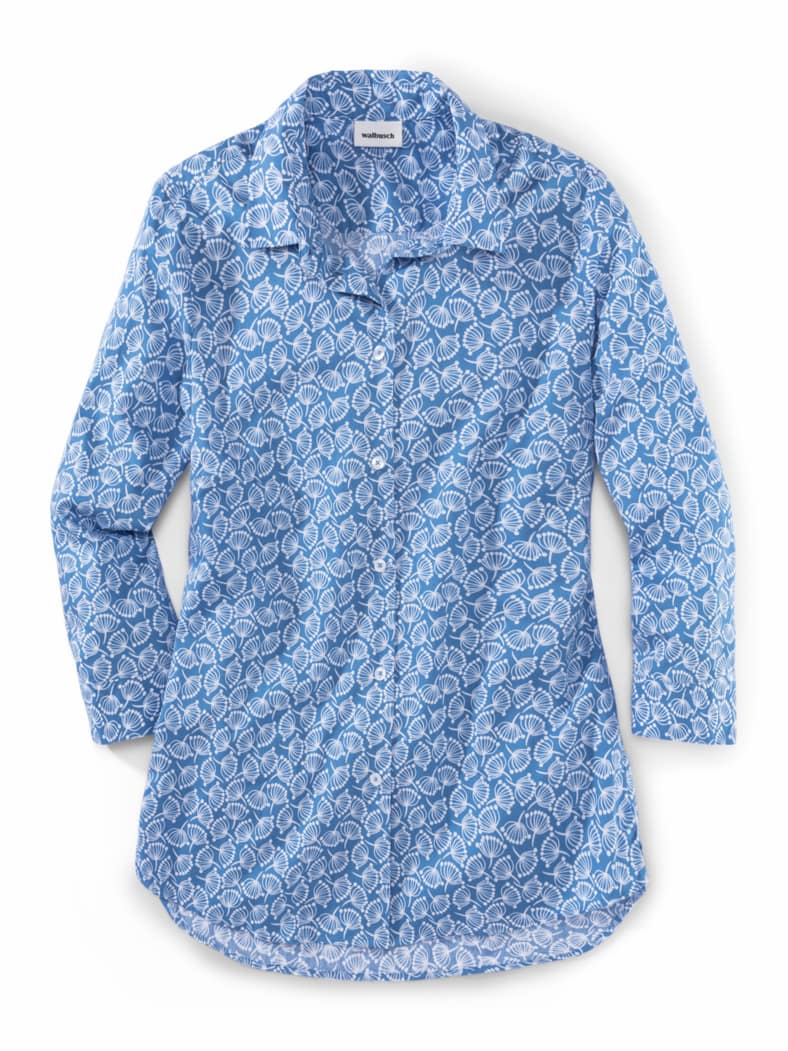 Komfort-Baumwoll-Bluse Millefleurs Blau
