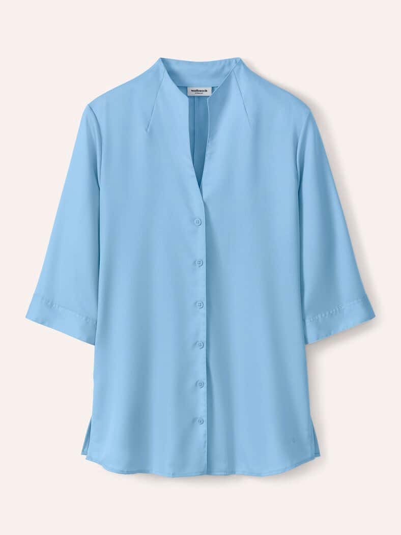 Extraglatt-Bluse Kelchkragen Skyblue
