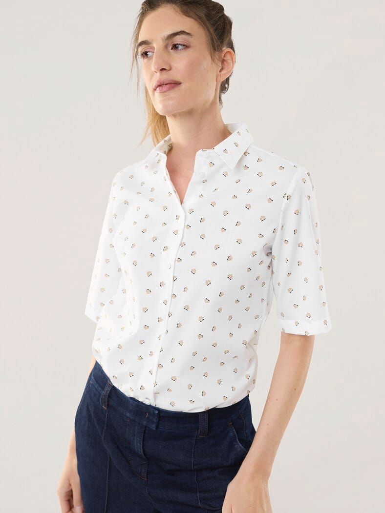 Extraglatt-Hemdbluse Everyday 2.0 Blumendruck Wei