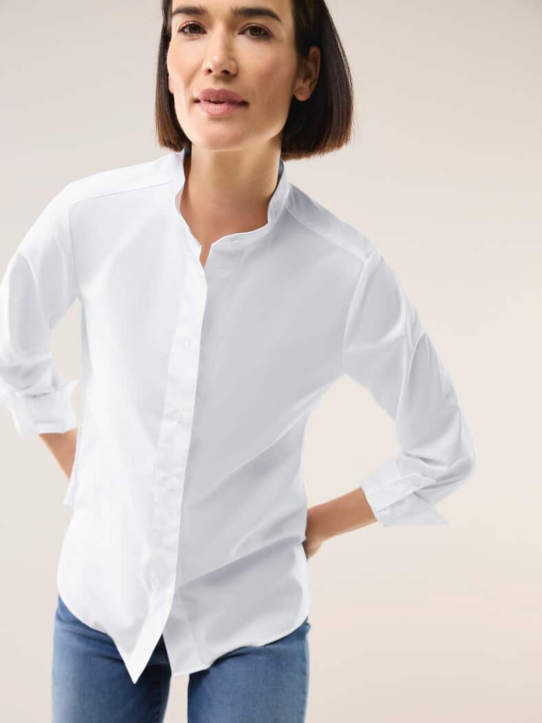 Extraglatt Stehkragen Bluse Weiß
