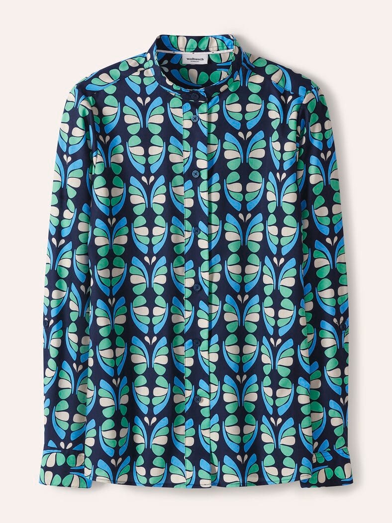 Extraglatt Stehkragen Bluse Grafik Multicolor