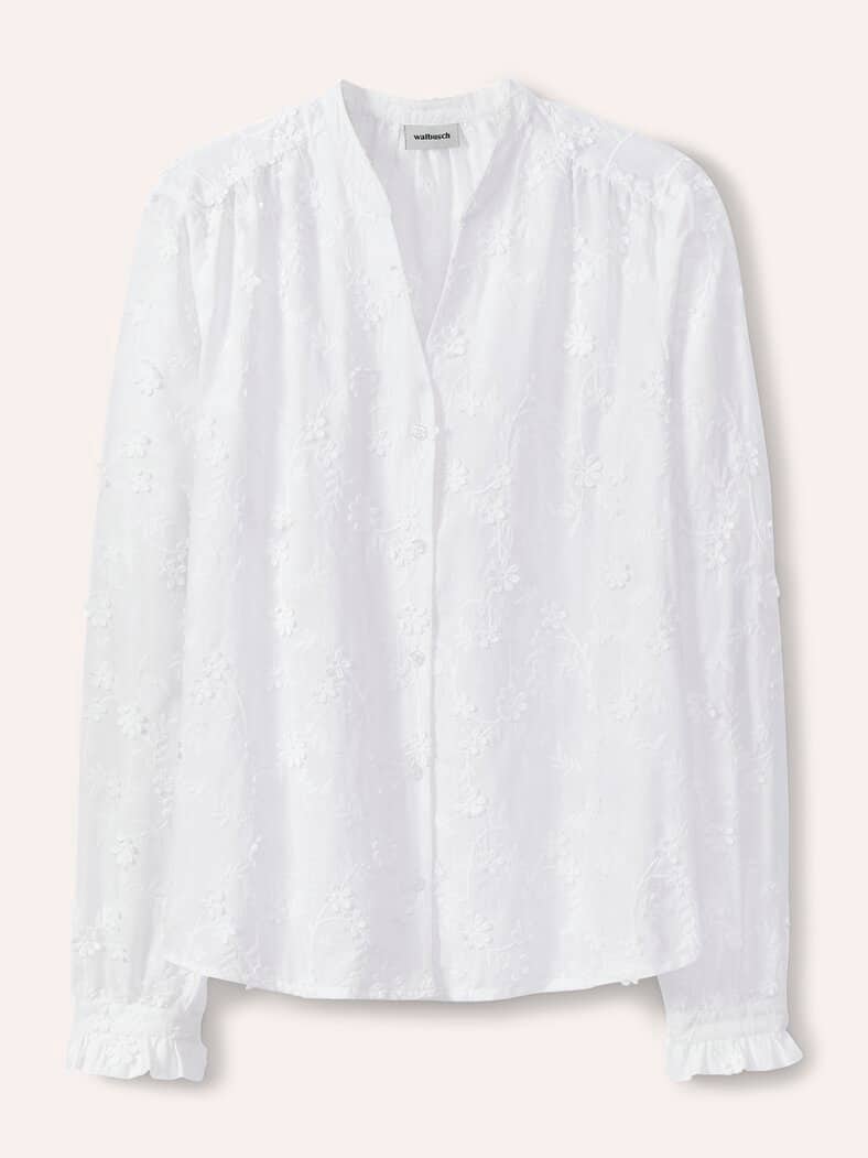 Bluse mit Blütenstickerei Weiß