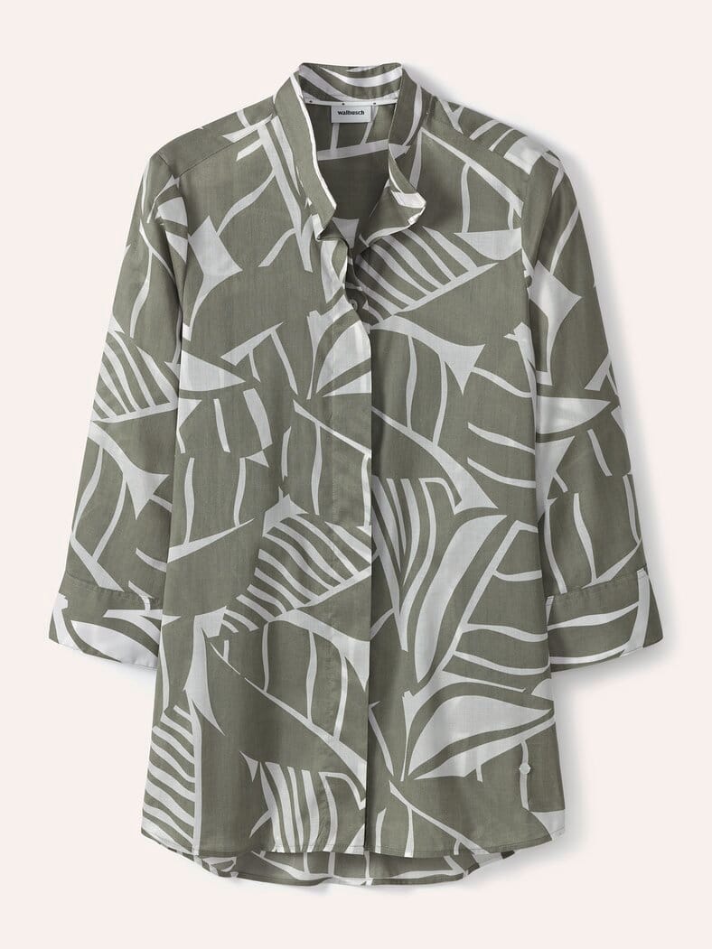 Tunika-Bluse mit Stehkragen Khaki Offwhite