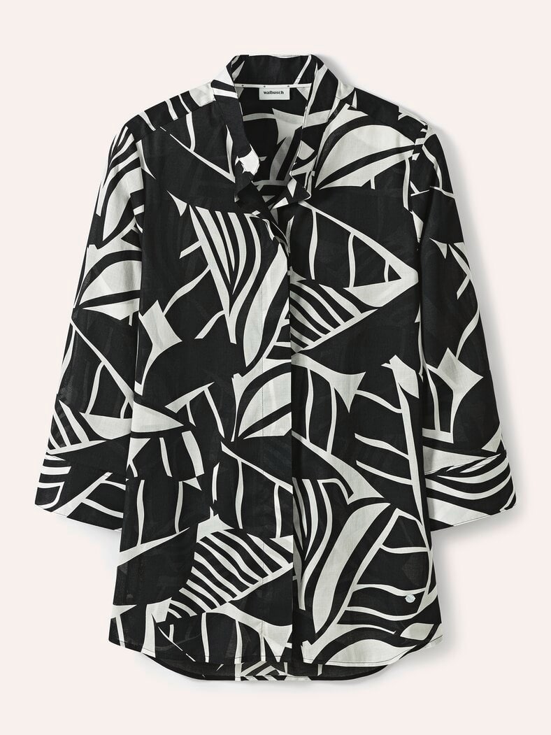 Tunika-Bluse mit Stehkragen Schwarz Offwhite