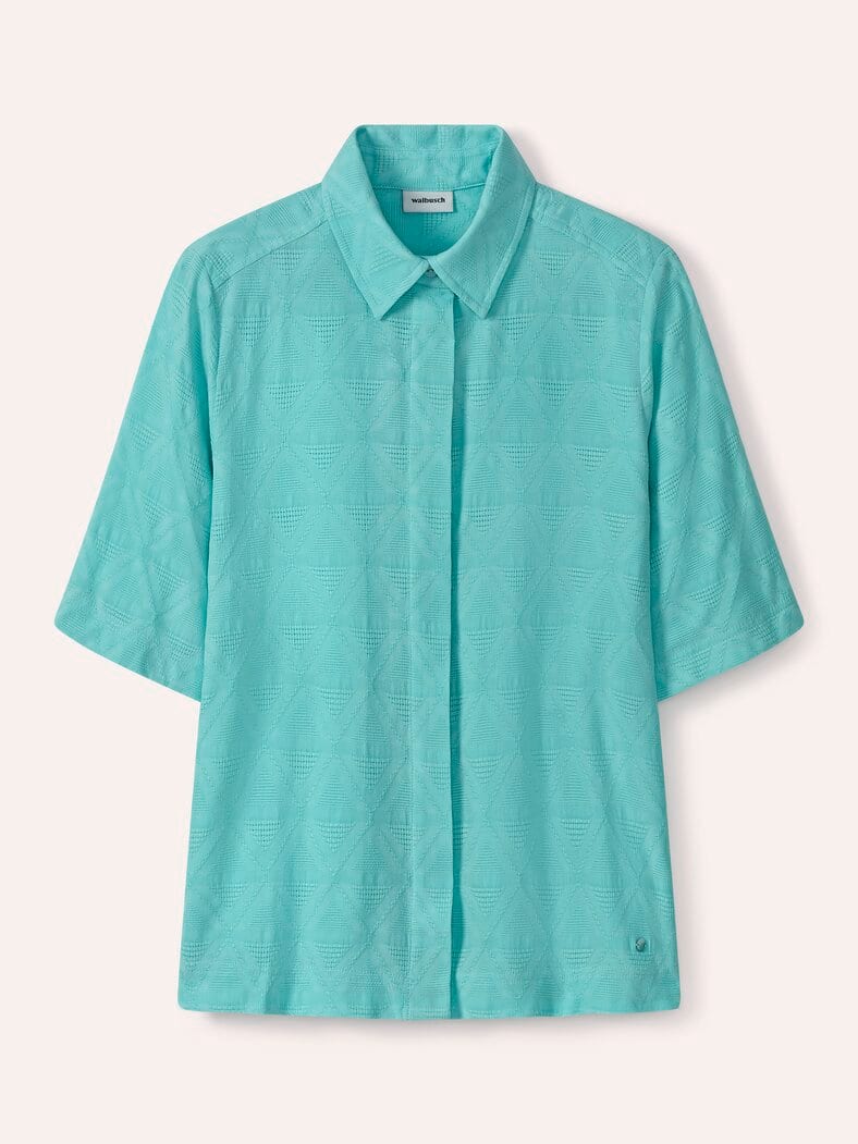 Hemdbluse aus Viskose Jacquard Wasserblau