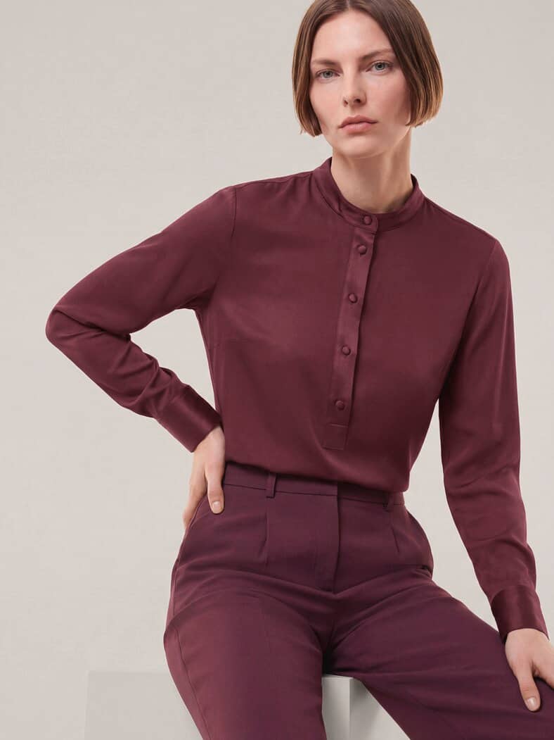 Polo Bluse aus Seide Merlot