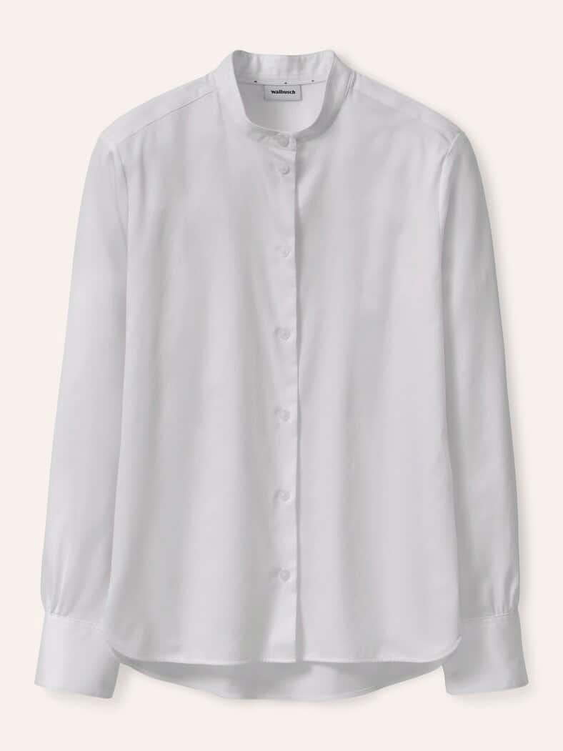 Bluse mit Stehkragen Baumwollsatin Weiß