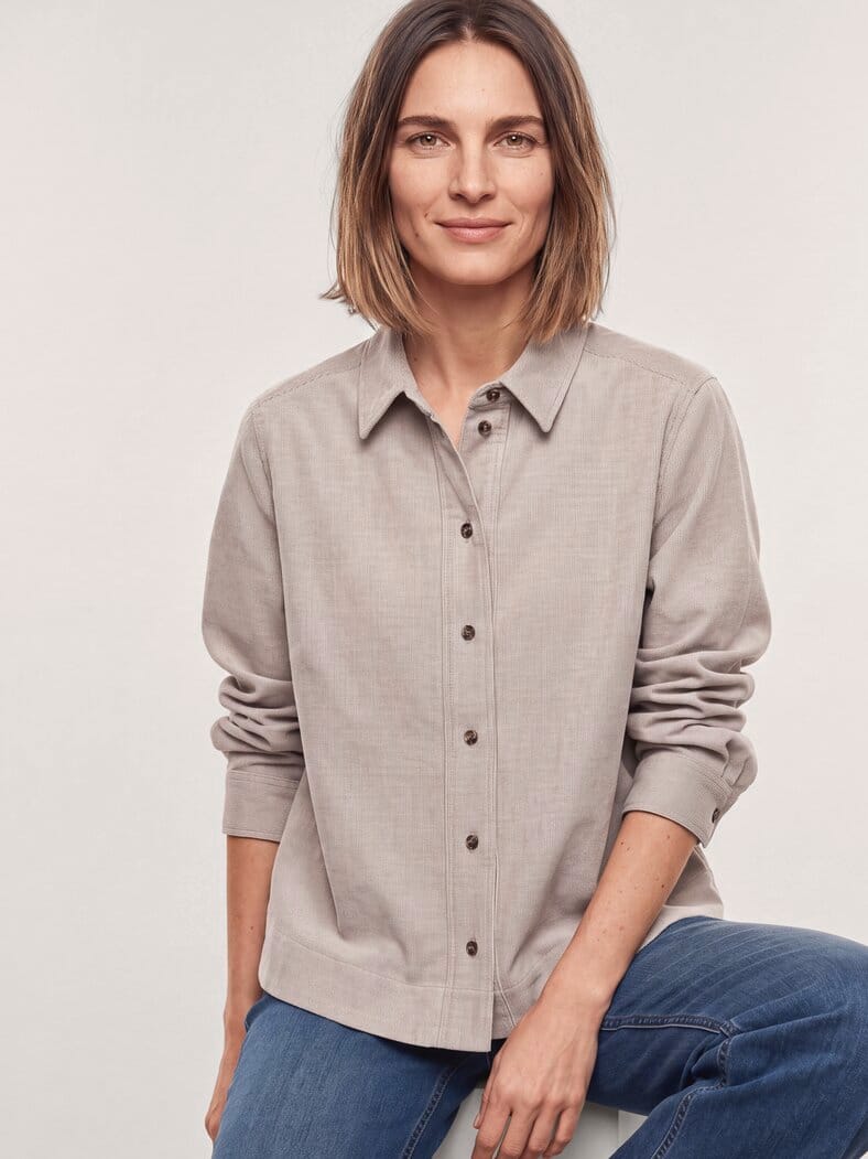 Two-Tone Cord Bluse Boxi Hell Praline
