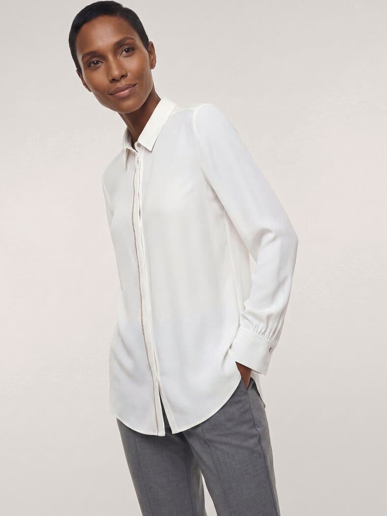 Bluse mit Glitzerkante Offwhite