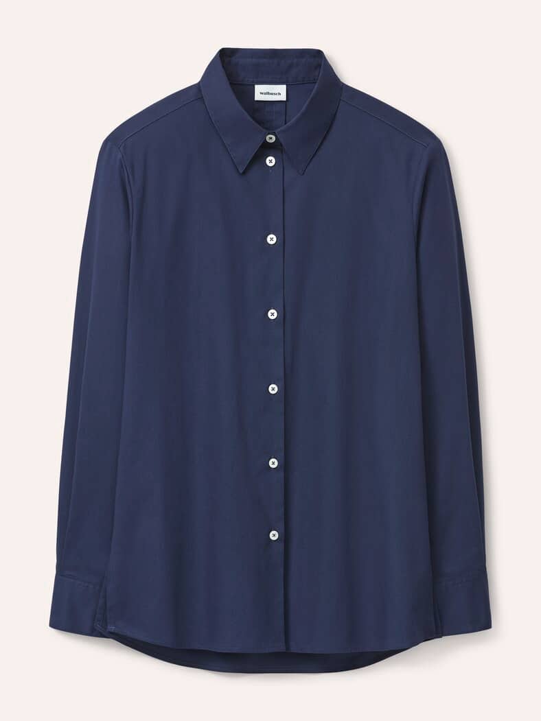 Hemdbluse aus Baumwolle Uni Marine