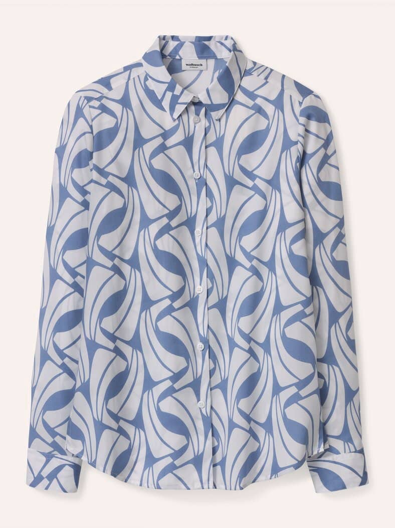 Extraglatt Baumwoll-Bluse Grafik Smokey Blue