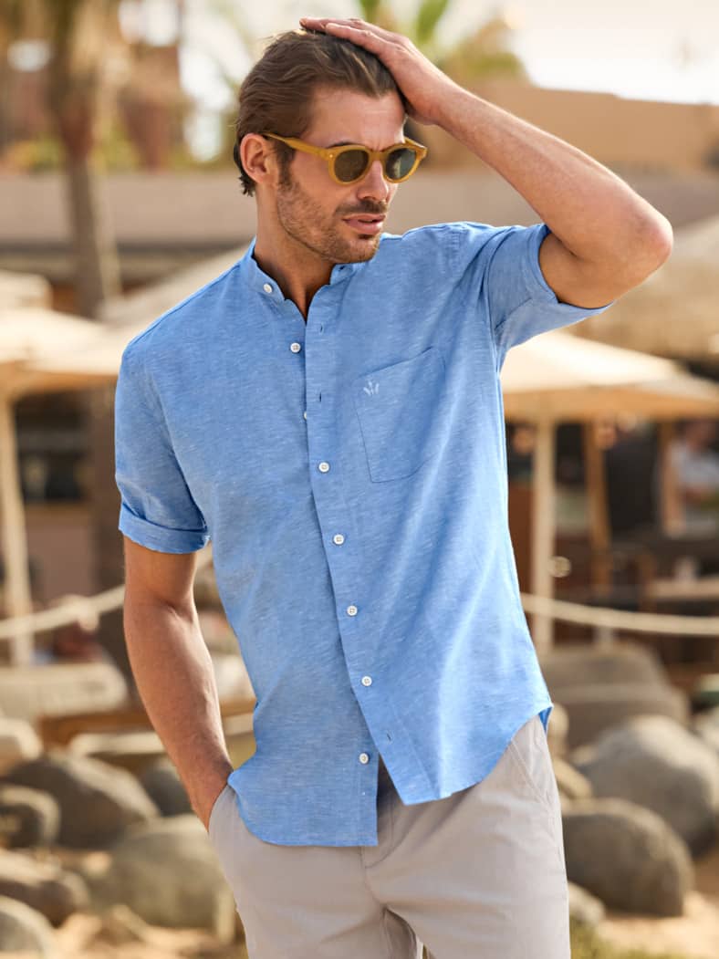 Outfit Stehkragen-Leinenhemd