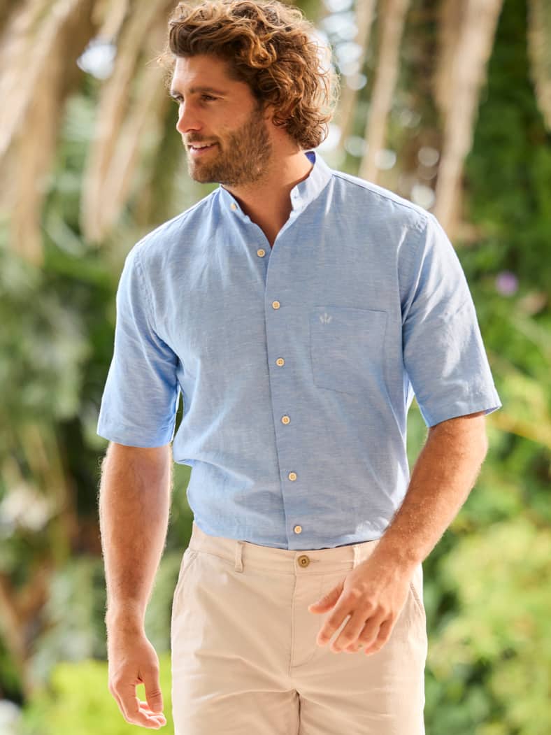 Outfit Stehkragen-Leinenhemd