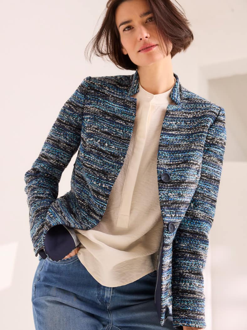 Outfit Boucleblazer Denimlook