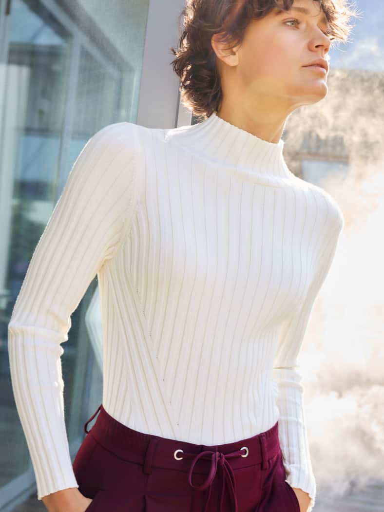 Outfit Stehbund-Pullover Diagonalrippe