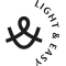 Symmetrisches schwarzes Symbol, das wie ein abstrakter Anker aussieht, mit den Worten "Light & Easy" in Kurven darum herum.