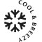 Schwarzes Schneeflocken-Symbol mit dem Schriftzug "Cool & Breezy" im Halbkreis darum.